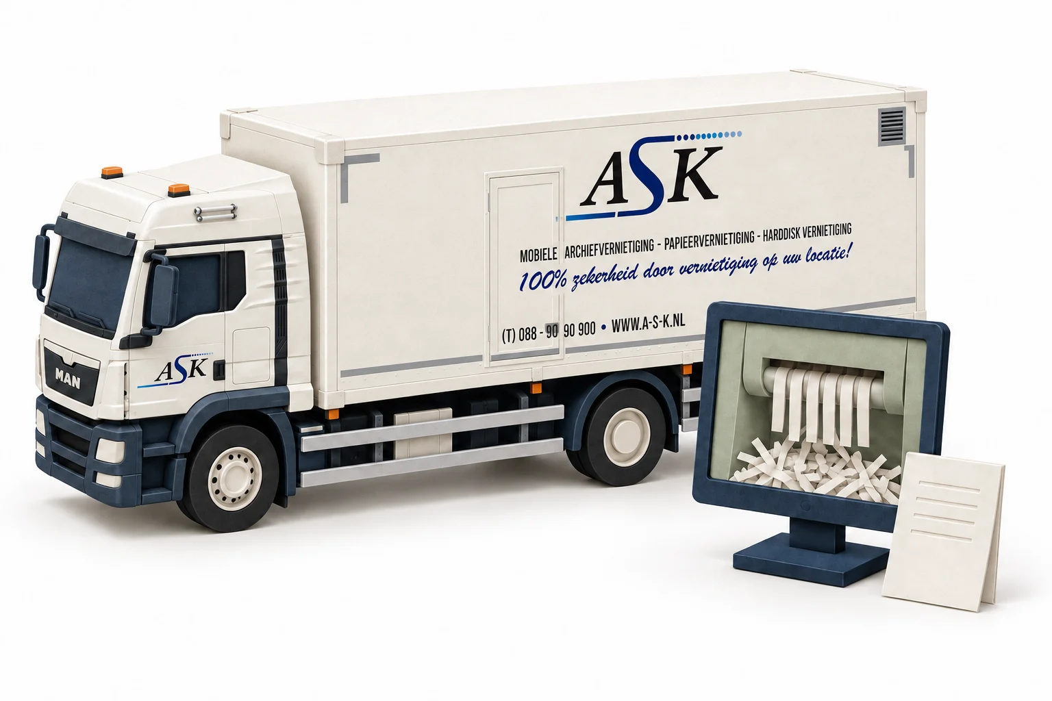 Illustration of the ASK truck with a monitor for watching the shredding process