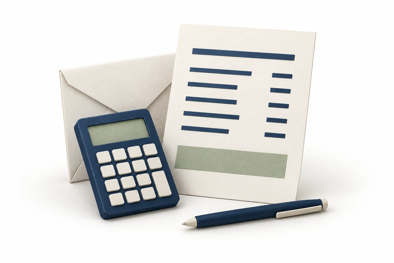 Illustratie van een rekenmachine, pen en offerte | ASK mobiele vernietiging Illustration of a calculator, pen and quotation
