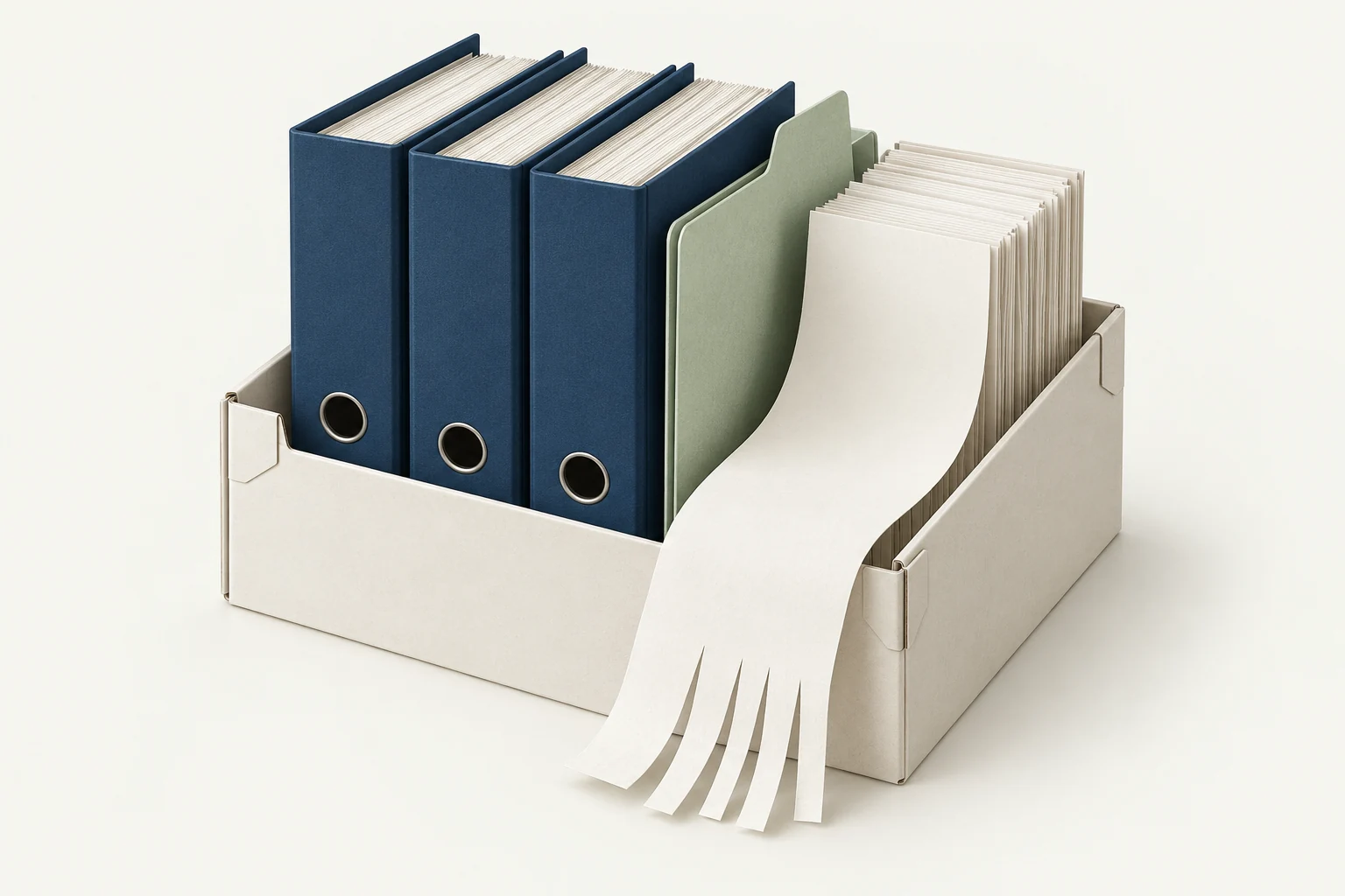 Illustration of binders and paper turning into shreds